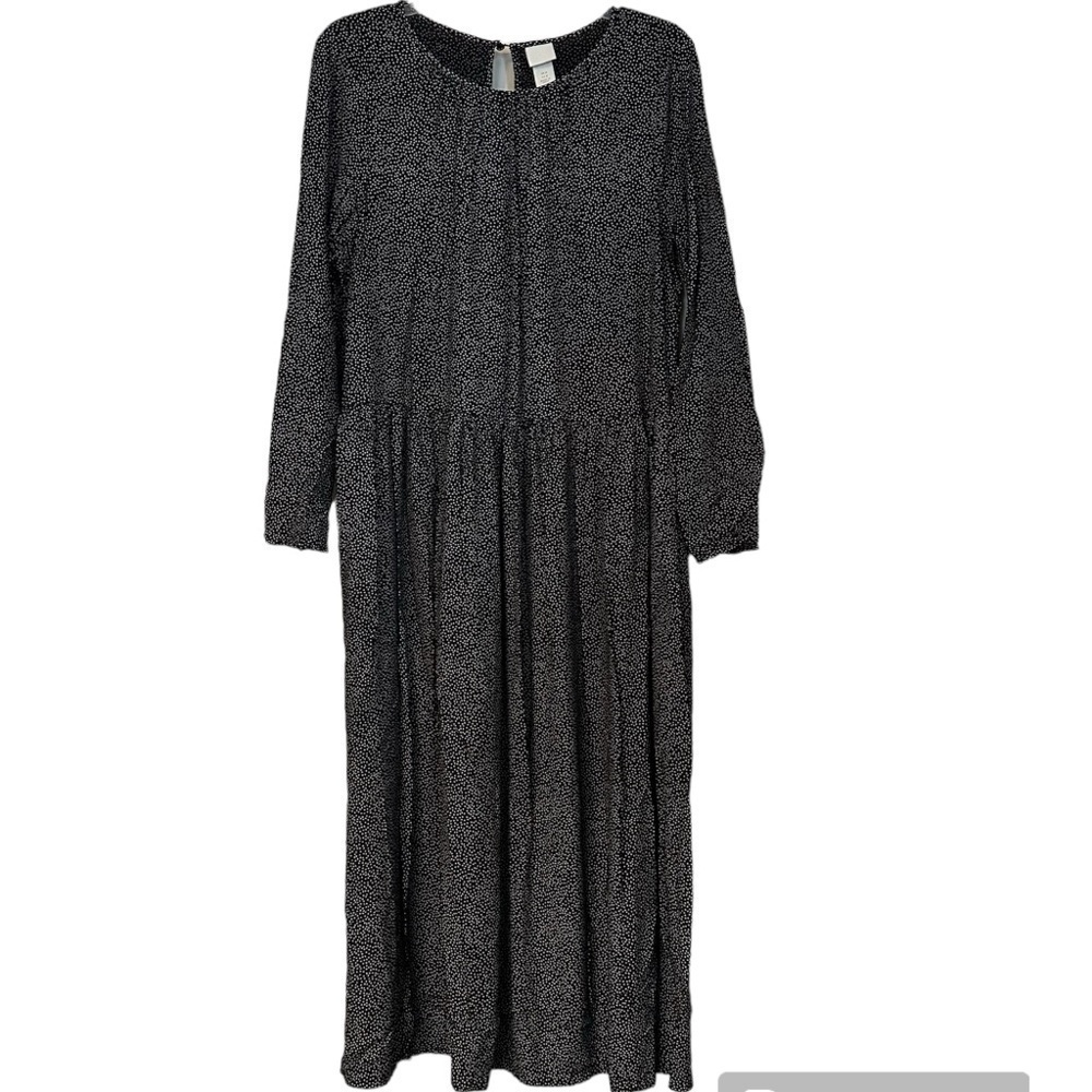 H & M Mini Dot Dress Lagenlook Key Hole Back Opening Modest Long Sleeve Size M